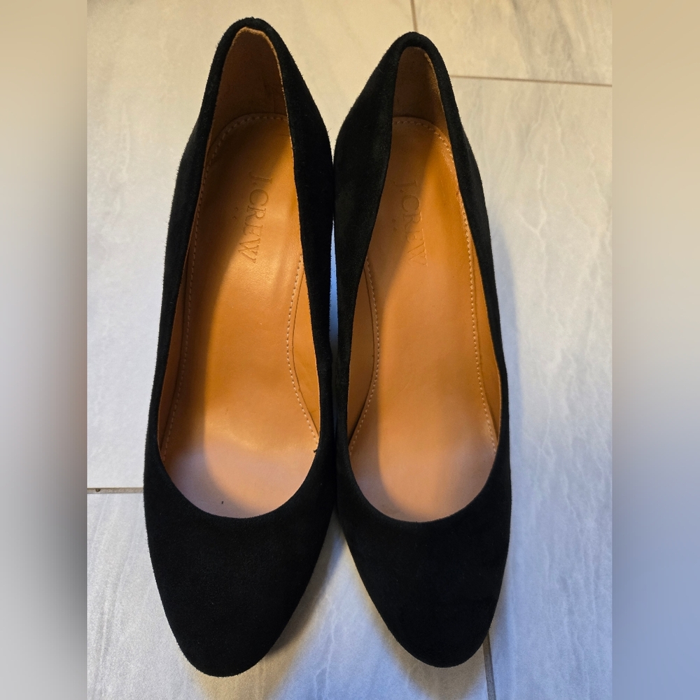 J. Crew Solid Black Suede Leather Sylvia Wedge Heel Size 6 - Picture 2 of 7